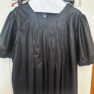 Marc Jacobs Black Faux Leather Short Puff Sleeve Blouse